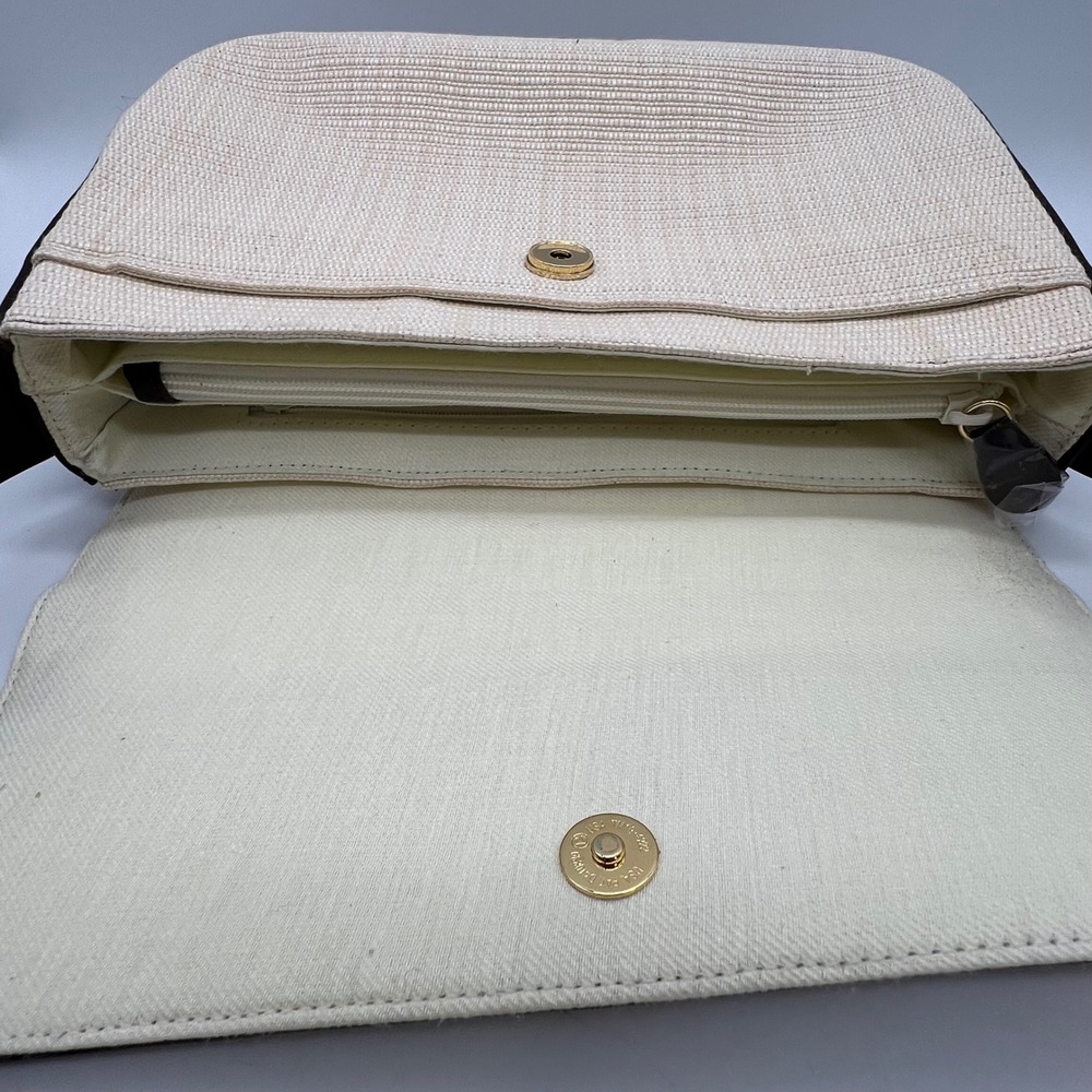 Etienne Aigner Shoulder Bag Small Cream Brown Woven Leather Turn-Lock VTG 80s - Picture 9 of 14
